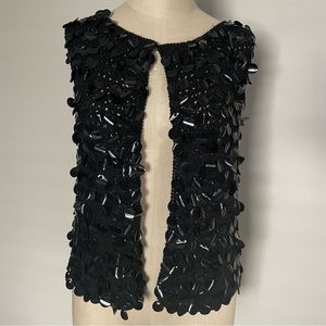 Vintage 60’s Bon Genie nouveautes black crochet vest with plastic discs